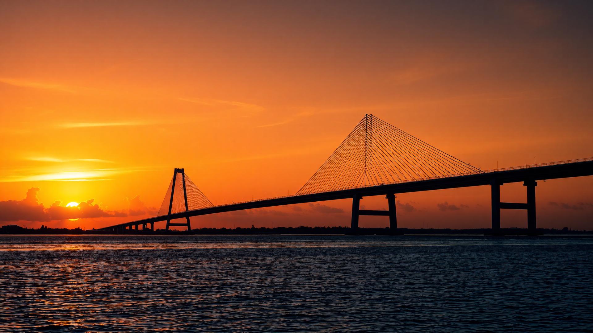 Sunshine Skyway Bridge spanning Tampa Bay at sunset
